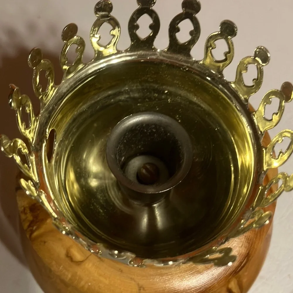 Vintage Glass and‎ Wood candle holder.